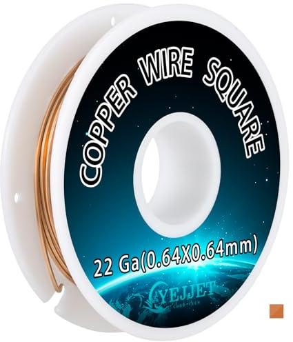 YEJJET Copper Wire Square 22 Gauge - 0.64mm Dead Soft Jewelry Wire, 30 Feet - Pure Copper Craft Wire for Jewelry Making, Wrapping, Beading, DIY Projects