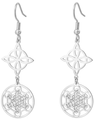 LIKGREAT Hexen knoten Ohrringe Metatron Würfel Ohrringe Edelstahl Geometrischer Hexerei Doppelt Amulett Schutz Schmuck für Damen