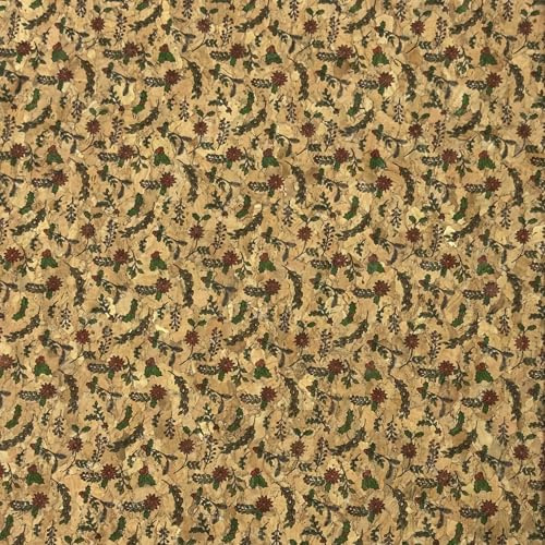 MAGAM-Stoffe Kork Stoff zum nähen Basteln Möbel bedruckt gold natur Meterware 50cm (Blumen & Beeren)