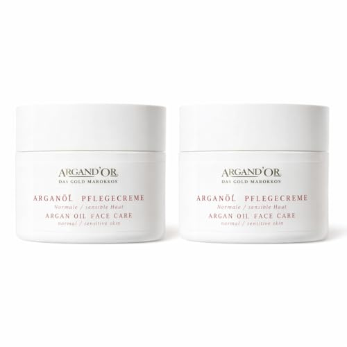 ARGAND'OR Arganöl Pflegecreme 2x50ml Für normale und sensible Haut Feuchtigkeits-Gesichtspflege Tagescreme und Nachtcreme DERMATEST SEHR GUT Vegan Zertifizierte Biokosmetik