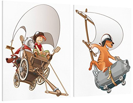 Bilderwelten Leinwandbild 2-teilig - Fliegender Bauernhof Heuwagen Milchkanne 4:3, 2X 80x60cm