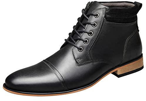 ANUFER Hombres Vintage Con Cordones Cuero Botines Cremallera Formal Zapatos de Vestir Negro SN01825 EU42
