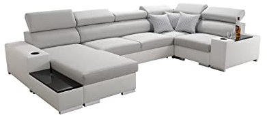 All4All Ecksofa mit Schlaffunktion Porte 358 cm x 205 cm - Wohnlandschaft U-Form - Schlafsofa mit Bettkasten - XXL Sofa - Groß - Gewebe mit Kunstleder - Linke Seite - Grau/Weiß 26
