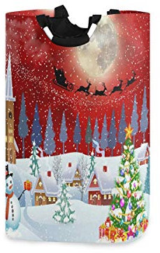BIGJOKE Wäschekorb, Weihnachtsbaum, Schneemann, faltbar, Stoff, Wäschekorb, Schmutzsack, Aufbewahrungskörbe, rechteckig, faltbar, für Badezimmer, Schlafzimmer, Waschraum, 50 l