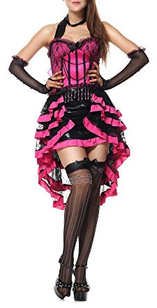 shoperama Deluxe Burlesque Damen Kostüm CAN CAN Girl PINK Moulin Rouge Saloon-Girl, Größe:XXS