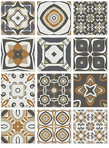 Panorama Azulejos Adhesivos Cocina Baño Pack de 48 Baldosas de 15x15cm Modelo Hidráulico Naranja - Revestimiento de Paredes - Cenefas Adhesivas