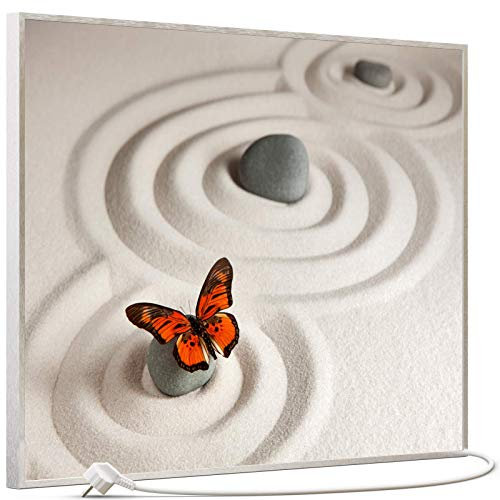STEINFELD Bild Infrarotheizung mit Thermostat | Made in Germany | viele Motive 350-1200 Watt Rahmen silber (500W, 047 Zen-steine)