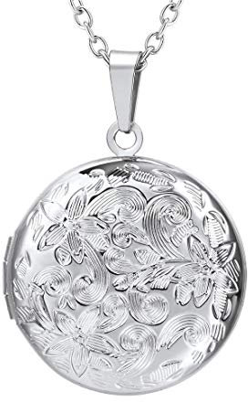 U7 Edelstahl Locket Druckenmuster Medaillons für Damen Charm Rund Medaillon zum Öffnen für Bilder Foto Anhänger Halskette Amulett Souvenir Kettenanhänger Mode Personalisiert Schmuck für Alltag