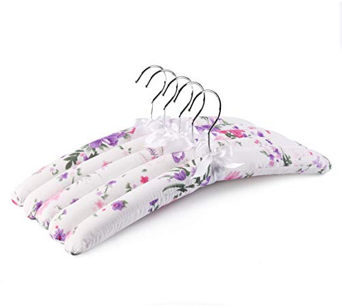 Amber Home 10 Stück 43cm Bedrucken Weiß Kleiderbügel aus Satin, Weiche Seide Aufhänger für T-Shirt Hemd Mantel Kleid Trägertop Brautkleid Pullover mit Drehbar Haken