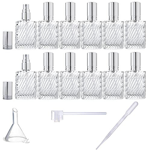 YU FENG 12pcs Glass Perfume Atomizer Spray Bottles Empty Refillable with Funnels Pipettes Dispensers for Essential Oil