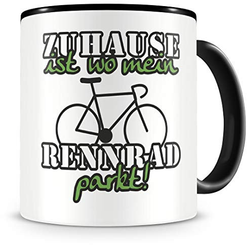 Samunshi® Rennrad Tasse mit Spruch Zuhause ist Rennrad Geschenk für Rennrad Fans Kaffeetasse groß Lustige Tassen zum Geburtstag schwarz 300ml