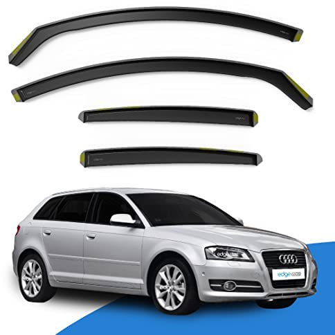 EdgeVisors Wind Deflectors | Fits: Audi A3 MK2 (2003-2012) 5 Door Sportback Hatchback 4pc Set | In-Channel Rain Guards for Wind, Rain & Sun Protection, Easy Installation - Tinted