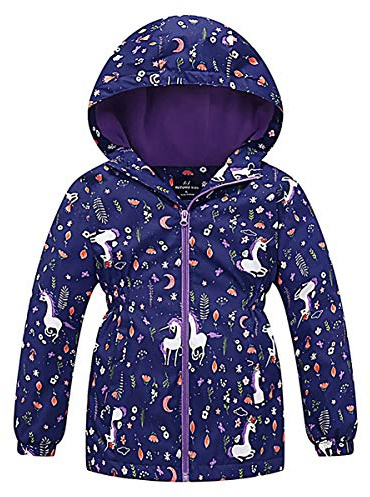 SXSHUN Barn flickor softshell jacka med fleecefoder övergångsjacka tryck vandringsjacka utomhusjacka varm vindtät andas vår höst, Kungsblå, 122-128