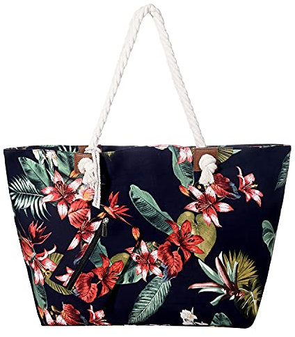 DonDon Strandtasche mit Reißverschluss, Große Strandtasche XXL, Shopper Tasche Damen - Praktische Beach bag Umhängetasche Damen Badetasche für Strand und Meer - Karibik Lifestyle
