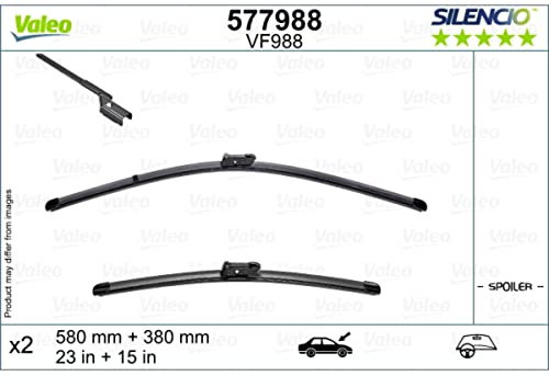 VALEO Silencio Wischer - VF988 - Leistungsstarke, hervorragende Sicht auf der Straße, einfache Montage - originale Flachblätter 580mm/380mm - Vorne - Set mit 2 Wischerblättern - 577988