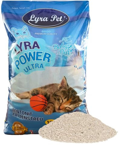 Lyra Pet® | 15 Liter Lyra Power Ultra Excellent Katzenstreu | Mit Babypuder Duft | Klumpstreu | 350% Saugkraft | Naturprodukt aus Bentonit | Stark Klumpend | Saubere Wohnung | Neutralisiert Gerüche