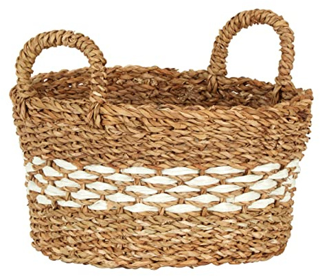 Premier Housewares Round Seagrass Basket/Hand Woven Picnic Basket/Loop Handles/Sturdy and Lightweight/Organic Charm Hamper Baskets for Gifts/Dimensions are W28 x D28 x H16cm/ Weight 0.34.