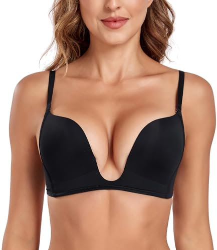 Lemorosy Convertible Push Up Bra Women's Deep V Plunge Red Carpet Low Cut Sexy U Shaped with Light Padded(Black,36D)