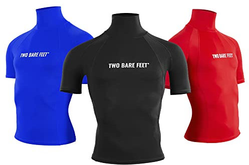Two Bare Feet Adults Rash Vest Short Sleeve UPF50+ UV Protection Unisex Rash Guard Surf and Swim Top (Black, Large)