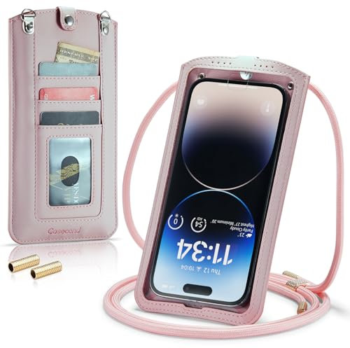 Casecond Handytasche zum Umhängen Universal Handy Tasche Kleine Umhängetasche Damen mit Handykette für iPhone 14 13 12 11 Pro Max XR Samsung Z Flip 4 S23 Ultra Plus Xiaomi Redmi Bis zu 7.3 Rosa