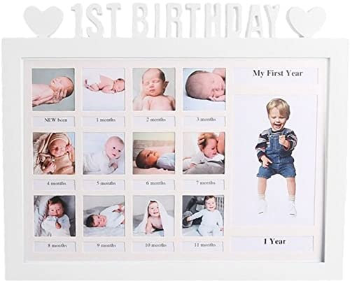 Vepoty Neugeborenes Baby Erstes Jahr Bilderrahmen 12 Monate Bilderrahmen Baby Monatscollage Andenkenrahmen für Fotoerinnerungen