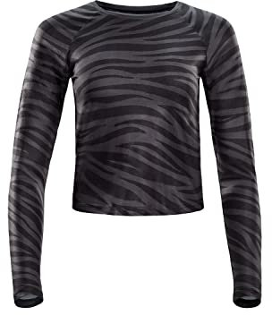 Winshape Damen Functional Light and Soft Cropped Long Sleeve Top Aet119ls, Zebra Yoga-Shirt, Zebra-Grey, M EU