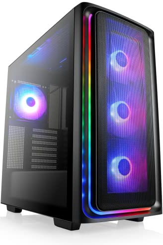 Gaming PC-Gehäuse TRIBUS - Midi-Tower, aRGB Beleuchtung (inkl. Steuerung), Glas-Seitenteil, vormontierte Lüfter, E-ATX, ATX, Micro-ATX, Mini-ITX, schwarz