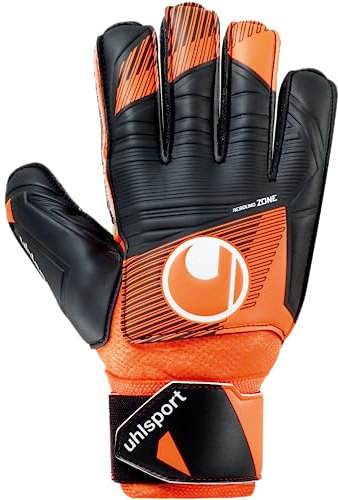 uhlsport Soft Resist+ Flex Frame Fußball Torwarthandschuhe - Handschuhe für Torhüter - speziell für Kunstrasen und Hartböden - mit Fingerschutz, 5, Fluo orange/schwarz/weiß