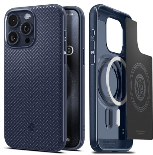 Spigen Mag Armor MagFit Case for iPhone 15 Pro, Compatible with MagSafe Accessories - Navy Blue