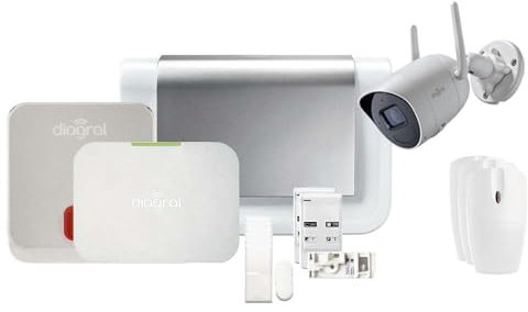 DIAG17CSF Alarmanlagenpaket für das vernetzte Haus mit GSM + DIAG25VCF Outdoor IP-Kamera - Tierfreundlich - Diagral Kit 4