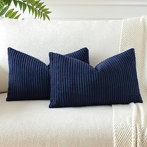 JOTOM 2er Set Cord Kissenbezüge Kissenhülle Dekorative Zierkissen Sofakissen Couchkissen Dekokissen Kissenbezug Deko Kissenhülle für Sofa Wohnzimmer 30x50cm Navy Blau