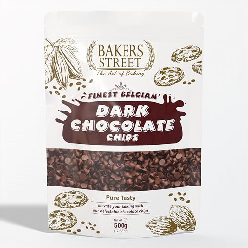 Bakers Street | Finest Belgian | Dark Chocolate Chips 500g | Premium Quality | Baking & Desserts | For Making Cakes, Muffins and all bakery products