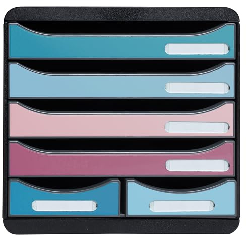 Exacompta - Réf. 312606D - BIG-BOX maxi Skandi - 1 Caisson 4 tiroirs pour document A4+ et 2 petits tiroirs pour ranger des ustensiles de bureau - Dimensions extérieures : P 34,7 x l 27,8 x H 27,1 cm