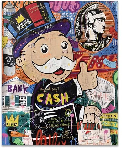 Thunwid Alec Monopoly Art Money Graffiti Monopoly Poster Leinwand Poster Wandkunst Dekor Druck Bild für Wohnzimmer Dekoration 40,6 x 50,8 cm ungerahmt