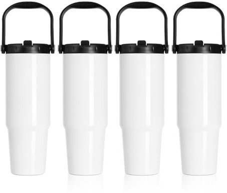 PYD Life 4 Pack Sublimation Tumblers Blanks 36 OZ White Vacuum Insulated with Portable Lid and Sippy Up Straw Travel Coffee Mugs Cups for Tumbler Heat Press Sublimation Oven Printing