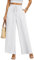 BEIGAI Damen Hosen Weite Lose Gerade Geschnitten Palazzo Hose Hohe Taille Dehnbar Lounge Elegante Hose mit Taschen,Weiß,2XL
