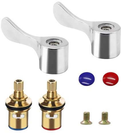 Hioph 2PCS Tap Cartridge Replacement with Metal Lever Heads-Tap Valves Replacement 1/4 Turn for Mixer Tap, Brass Ceramic Disc Cartridge, Faucet Repair Parts