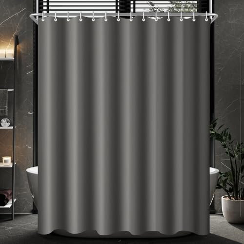 Lerores Rideau de douche, 280 x 200 cm, gris foncé, ourlet lesté, anti-moisissure, imperméable, lavable, en tissu polyester, pour salle de bain, baignoire avec 16 anneaux