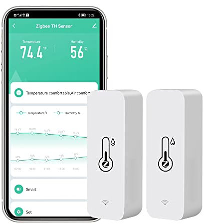 ZigBee Temperatur-Feuchtesensor, Tuya Innenthermometer Hygrometer mit Smarter Alarmfunktion, APP Aufzeichnung, Funktioniert mit Alexa, Google Home (Zigbee 3.0 Gateway is Required) (2-Pack)