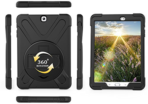 Funda Anticaída para Samsung Galaxy Tab S2 9.7 T819 T818 T815 T813 T810, Carcasa Rugosa con Soporte Giratorio y Correa de Mano, Funda Antichoque para Galaxy Tab S2 9.7 T819 T818 T815 T813 T810