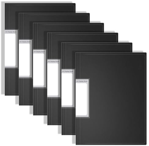 FOSHISY 6 Pack A4 Display Book Folder with 60 Plastic Pockets, Black | A4 Presentation Pocket Folder with Clear Sleeves, Document File Folders For Office & School