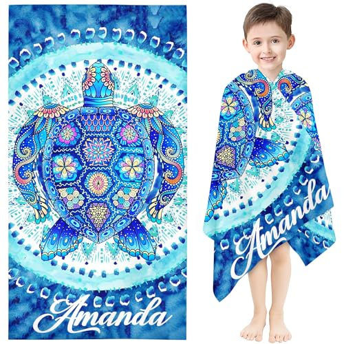 Qiqumax Personalisiert Strandtuch Mit Namen, Schildkröte Handtuch Mit Namen Badetuch Mikrofaser Strandtuch Groß 90x180cm Badetuch Handtuch Schildkröte Für Kinder Erwachsener (1,70 x 140 cm)