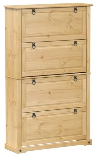 vidaXL Schuhschrank, Schuhregal mit Stauraum Metallgriffe, Schuhkommode für Wohnzimmer Schlafzimmer, Schuhkipper, Massivholz Kiefer