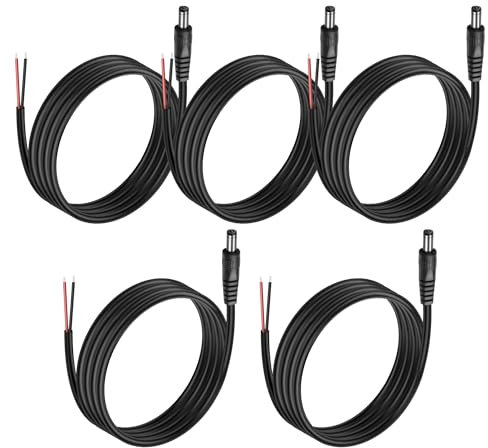 MEIRIYFA 5Pack DC 5.5mm x 2.5mm Stecker zum Bare Wire Open End Netzteil Reparatur Ersatzkabel für CCTV Kamera, DVR, LED Streifen Licht - 1M/3.3FT (DC Stecker)