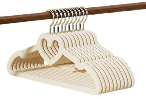 Kleiderbügel, Bügel aus Samt mit Rutschfesten Einkerbungen, Krawattenorganisator und 360° Haken, 10 Stück 42 cm Kleiderbügel für Hosenträger, Mäntel, Jacken und Anzüge Beige1