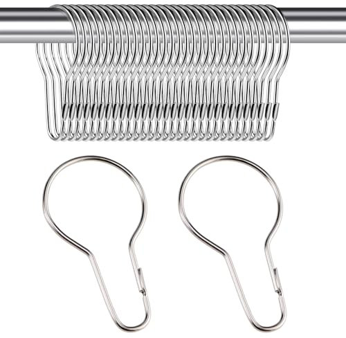 30PCS Shower Curtain Rings, Curtain Hangers Hanging Shower Clips,Stainless Steel Metal Rust Proof Decorative Hooks Loop for Bathroom Bedroom Kitchen Curtain Rods