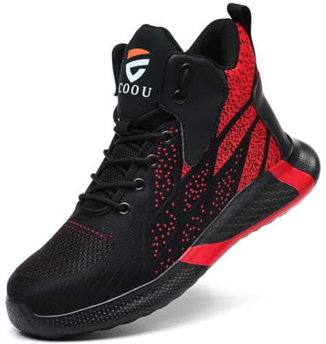 Scarpe Antinfortunistiche Uomo Alte Scarpe da Lavoro Donna Leggere e Comode con Punta in Acciaio Scarpe Sicurezza Traspiranti 8081 Rosso/37