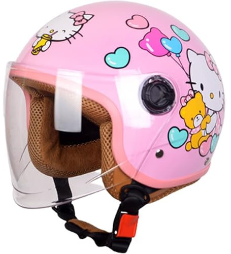 BYFHHHH Motorradhelm Kinder Mädchen Junge, Kinder Rollerhelm Mofahelm Fahrradhelm, Kid Jethelm Mit Visier, Schnellverschluss Pink
