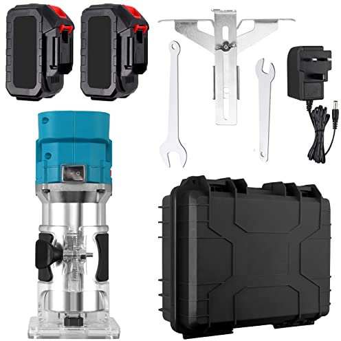 AMTOVL 6.35mm Cordless Wood Router - 850W Powerful Palm Router with 2 x 21V 15000mAh Batteries, 6-Speed Adjustable, LED Light & Dust Port. Perfect for DIY Woodworking, Trimming, and Edging Projects