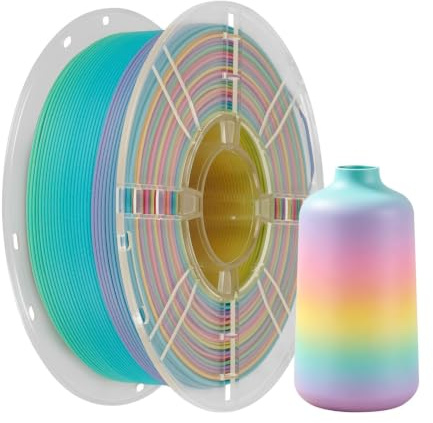 Kingroon PLA Filament Matter Rainbow 3D-Drucker Filament, Mehrfarbiges PLA Filament, Maßgenauigkeit +/- 0,03 mm, 1KG Spule (2,2 lbs), 1,75 mm, Matter Regenbogen